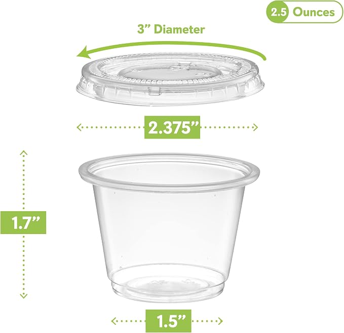 {2.5 oz,200 Sets} Clear Diposable Plastic Portion Cups With Lids, Small Mini Containers For Portion Controll, Jello Shots, Meal Prep, Sauce Cups, Slime, Crafts, Disposable Souffle Cups & Much more