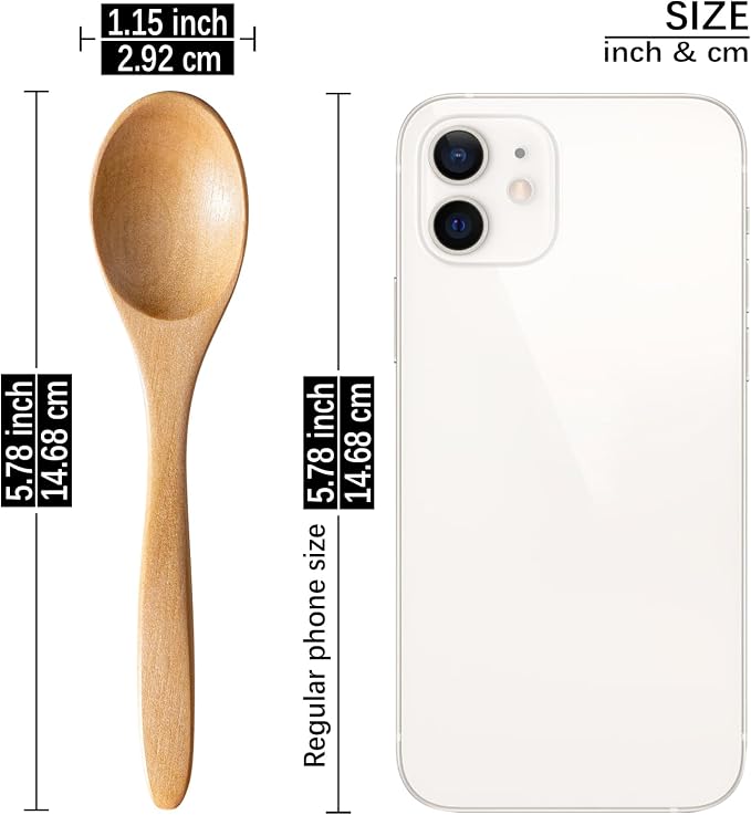 7 PCS Small Wooden Spoons, 5.8 Inch Honey Spoons for Tea, Schima Wooden Honey Teaspoon for Coffee, Little Tiny Wood Spoons, Bamboo Table Spoon for stirring, Wooden Spoons for Utensils Set