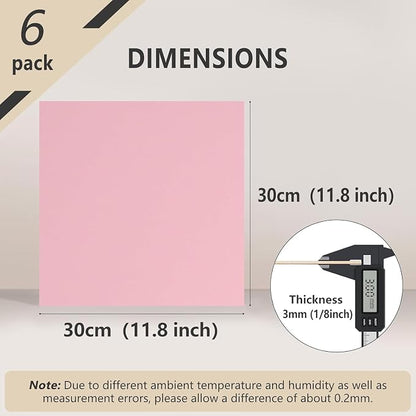6 Pack Colored MDF Boards for Laser Engraving, 12x12x1/8 (3mm) Unfinished Fiberboard for Laser Cutting, DIY Craft Projects, Home Decor, Sign Making, Woodworking (Pink)