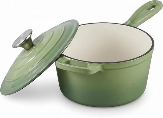 Homikit 1 Quart Saucepan with Lid, Enameled Cast Iron Small Sauce Pan Cooking Pot for Soup, Milk, Pasta, Nonstick Enamel Dutch Oven for All Cooktops, Heat Resistant Up to 500°F, Sage Green