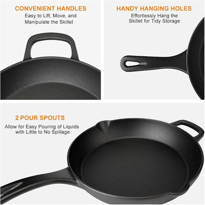 Cast Iron Skillet Set, 8" + 12" | Pre-Seasoned