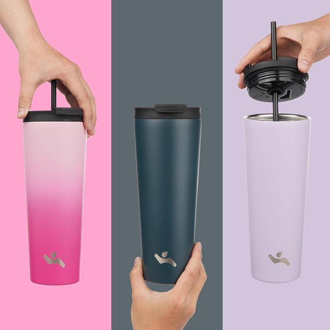 Konokyo 22 OZ Insulated Tumbler with Lid and 2 Straws Stainless Steel Water Bottle Vacuum Travel Mug Coffee Cup,Taro