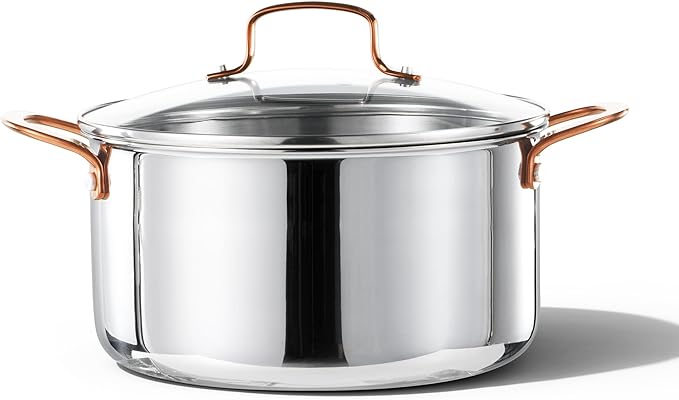 CAROTE 8 Qt Tri-Ply Stainless Steel Stockpot, Non-Toxic Stock Pot with Lid, Soup Pot for Pasta, Even Heating, Oven Safe, Induction, Ceramic and Gas Cooktops Compatible, Sliver, Mothers Day Gifts