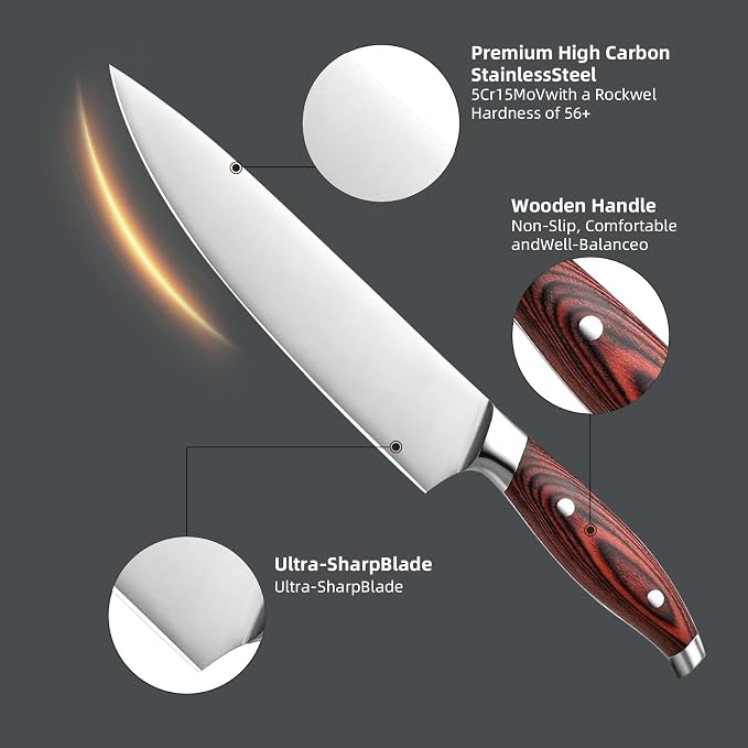 3-Piece Kitchen Knife Set – Includes Ultra-Sharp Chef Knife, High Carbon Stainless Steel Blades with Ergonomic Pakkawood Handles, Professional Knives Set for Kitchen, Elegant Gift Box
