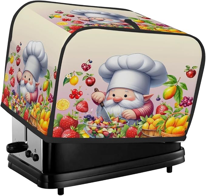 Cute Gnome Toaster Cover 4 Slice Wide Slot Washable Toaster Covers | Fruits Art Dust and Fingerprint Protection Bread Maker Covers for Kitchen Accessories Decor Bakeware Women Gift