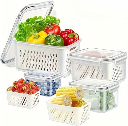 2PC Food Storage Containers for Fridge with Lid, Washable Fruit Storage Containers with Removable Colanders, Keep Fruits, Vegetables, Berry, Meat Fresh Longer