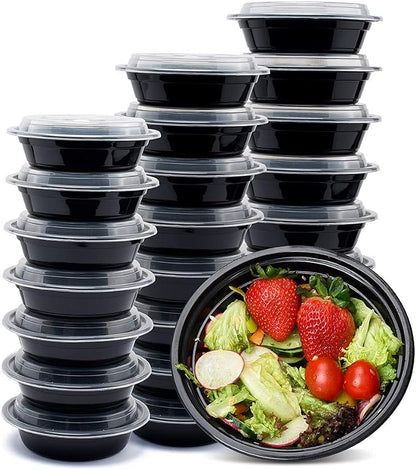 Glotoch 16 oz Meal Prep Containers with Lids (50 Pack) – Reusable & disposable plastic food storage containers, Leak-resistant bento boxes for salads, snacks and portion control