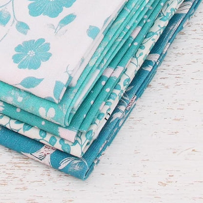 Threadart Exclusive 5 Fat Quarter Bundles - Aqua Vintage Prints 100% Cotton Fabric - Premium 100% Cotton Quilting Fabric - No Duplicates - Full Size Fat Quarters 18"x21" - Aqua