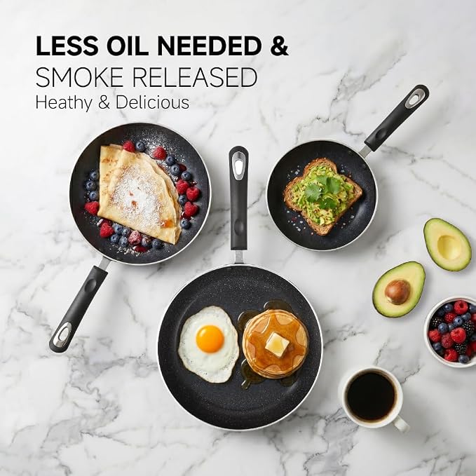 Frying Pan 3-Piece Set, Nonstick Skillet Set for Induction Cooktop, Frying Pan Nonstick 8 Inch+9.5 Inch +11 Inch with Bakelite Handles, PFOA Free(Black)