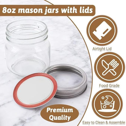 STARSIDE 8 oz Glass Mason Jars with Airtight Lids and Bands,30 Pack with Labels &Tags, Half Pint Canning Jars for Honey, Jam, Candies, Jelly, Spice, DIY Crafts & Wedding Favors