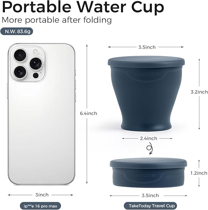 TakeToday Collapsible Travel Cup 8 oz - Silicone Foldable Water Cup, BPA-Free with Lid & Waterproof Bag - Drinking Cup Set for Camping, Outdoors & International Travel（Dark Green）