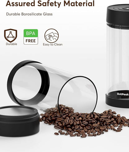OUTPEAK Neo Latest Automatic Vacuum Coffee Canister, 1.35L for 17.6oz Coffee Beans, One-Button Operation,Large Airtight Coffee Canister with Scoop,Coffee Storage Container Glass(Champion's Choice)