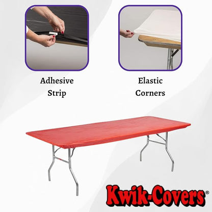 Kwik-Covers 8' Rectangle Plastic Table Covers 30" x 96", Bundle of 5 (Real Red)
