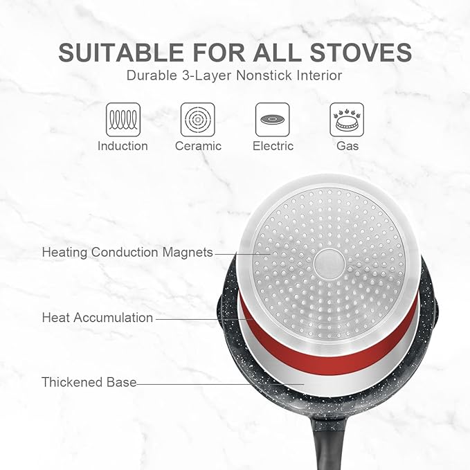 AIKENBBKK 12 Inch Deep Frying Pan Skillet Nonstick with Lid, 5 QT Saute Pan, Non Stick Frying Pan, Compatible with All Stovetops, Detachable Handle, Oven Safe, PFOA PFOS Free, Black