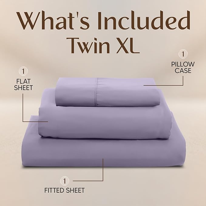 Utopia Bedding Twin XL Sheet Set – Dorm Room Essentials for Students, 3 Piece Soft & Breathable Microfiber College Bedding, 1 Fitted Sheet, 1 Flat Sheet & 1 Pillowcase – Oeko Tex (Lavender)