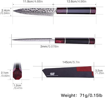 FINDKING 5 Inch Kitchen Utility Knife with ABS sheath, Multi-Purpose Japanese Paring Knife, Damascus Steel Blade, Resin Octagonal Handle, Small, for Fruits Vegetables (Eternity Series)