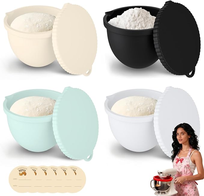 5 Qt 4-Pack Multicolor Silicone Liners with Lids Compatible with KitchenAid Mixer, 2mm Extra-Thick Silicone Bowl Insert for Baking and Cooking, Mixer Parts & Accessories