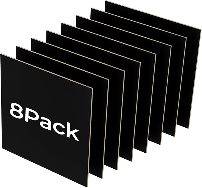 8 Pack Black Basswood for Laser Cutting, 12"x12"x1/8" (3 mm) Double-Sided Colored Plywood Sheets, for Laser Engraving, DIY Craft Wood & School Projects