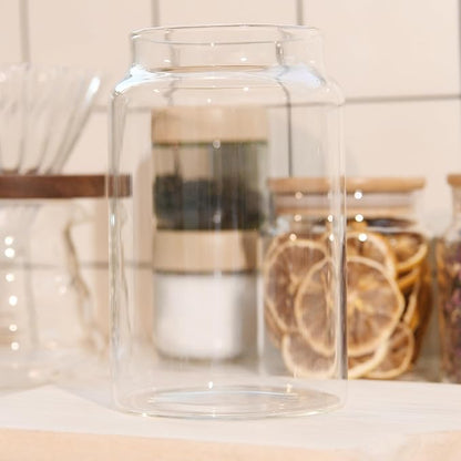 Custde Glass Jar with Lid, 28.7 FL oz Airtight Glass Storage Jar for Kitchen Counter, Pantry, Decorative Jar for Coffee, Sugar, Candy (Wooden 28.7 FL OZ)
