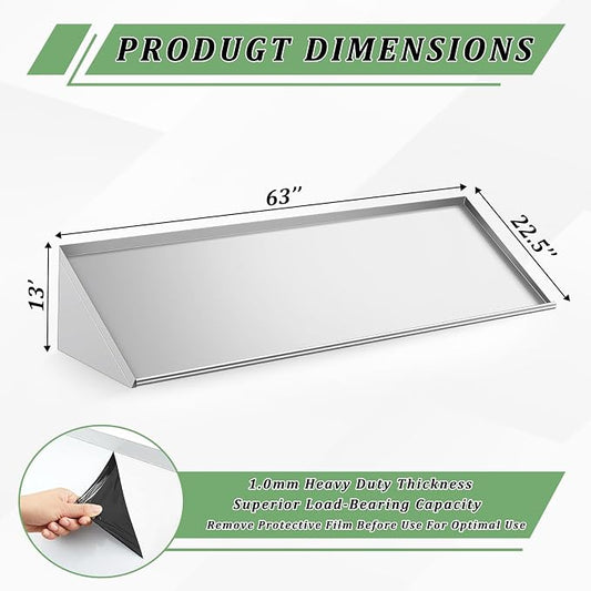 63" x 22.5" Stainless Steel Wall Mounted Dish Drying Slanted Rack with Drain Outlet for Peg Dish Rack Commercial Shelves Metal Shelving for Kitchen Bar Restaurant