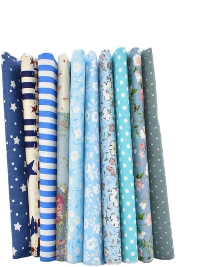 10pcs 12 x 12 inches (30cmx30cm) Print Blue Series Fabric Bundle Squares Patchwork DIY Sewing Scrapbooking Quilting Pattern Artcraft