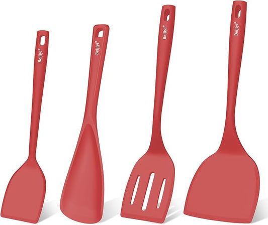Beijiyi 4 Pack Silicone Spatula Set, High Heat Resistant, For Non-Stick Pan | Food Grade, BPA Free, Scratch-Free, Non-Toxic Kitchen Utensils, Turner Flipper for Cooking, Flipping, Dishwasher Safe