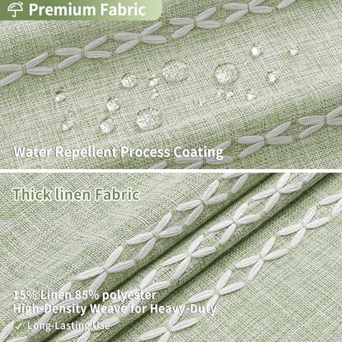 Boho Farmhouse Tassel Linen Shower Curtain,3D Embroidery Stripe Sage,72x72
