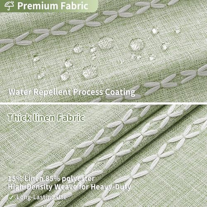 Boho Farmhouse Tassel Linen Shower Curtain,3D Embroidery Stripe Sage,72x72