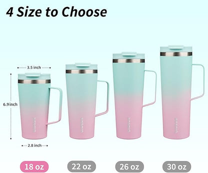 BJPKPK Insulated Tumbler with Handle, 18oz Insulated Tumblers with Lid and Straw, Stainless Steel Metal Water Bottles, Coffee Travel Mugs, Cups, Marshmallow