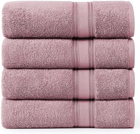 LANE LINEN 100% Cotton Large Bath Towels Set of 4 (30"x60") - Zero Twist, Mercerized Cotton Bathroom Towel 4 Pack - Quick Dry, Soft & Absorbent Large Towels Set - Oeko Tex Certified - Wishful Mauve