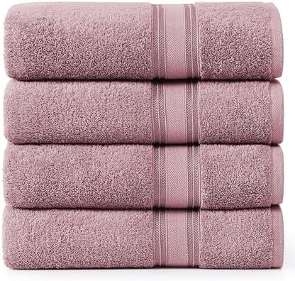 LANE LINEN 100% Cotton Large Bath Towels Set of 4 (30"x60") - Zero Twist, Mercerized Cotton Bathroom Towel 4 Pack - Quick Dry, Soft & Absorbent Large Towels Set - Oeko Tex Certified - Wishful Mauve