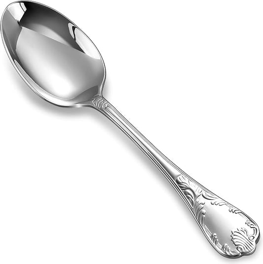 KEAWELL Premium Regalia 4-Piece Spoon Set 7.3-Inch – Ornate 18/10 Stainless Steel Silverware with European Luxury Handles, Dishwasher Safe for Elegant Dining (Silver, Dinner Spoons)