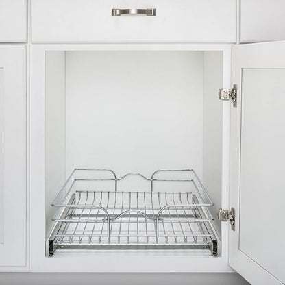 Rev-A-Shelf Steel Wire Pullout Drawer Organizer Shelf for Kitchen Cabinets, Slide Out Storage Basket, Min Opening Width of 17.5", 18" x 22", 5WB1-1822CR-1