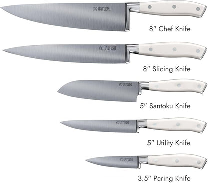 Yatoshi Knives Yatoshi Magnetic Kitchen Knife Block Set 6 Pcs White - Pro Kitchen Knife Set Ultra Sharp High Carbon Steel