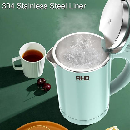 RHD 0.5L Small Portable Electric Kettles for Boiling Water, Stainless Steel Travel Kettle, 600W Fast Boil Teapot, Auto Shut-Off, Tea Kettle & Hot Water Boiler Perfect For Travel, Coffee, Tea (Green)