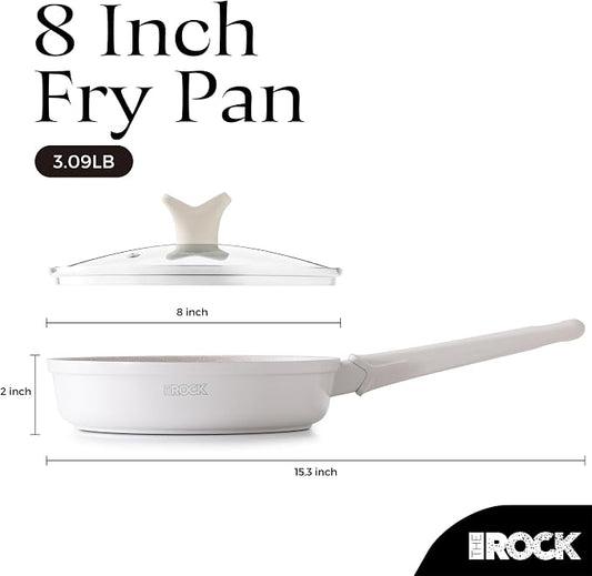 THE ROCK SOHO 8-Inch Non Stick Frying Pan with Lid–Nothing Sticks, Never Warps, Lasts Longer, Ceramic Non Toxic Skillet with Heat-Resistant Handle, PTFE PFOA & PFAS Free, Dishwasher Safe, Cream