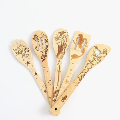 The Little Mermaid Organic Bamboo Spoons for Cooking Personalized Cartton Pattern Kitchen Burned Utensils Spatula Household Items Non-stick Kitchen Cookware Ideal Housewarming Present for Family