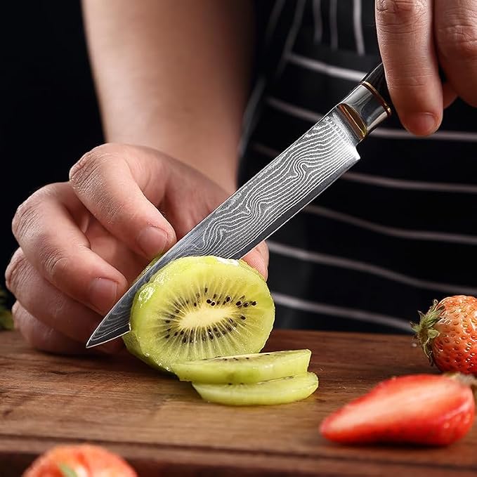 1 PCS Damascus Knife Set – 67-Layer High-Carbon Steel, Pro Chef/Slicing/Utility/Paring Knives & Cleaver, Rosewood Handle, for Home/Pro Chefs