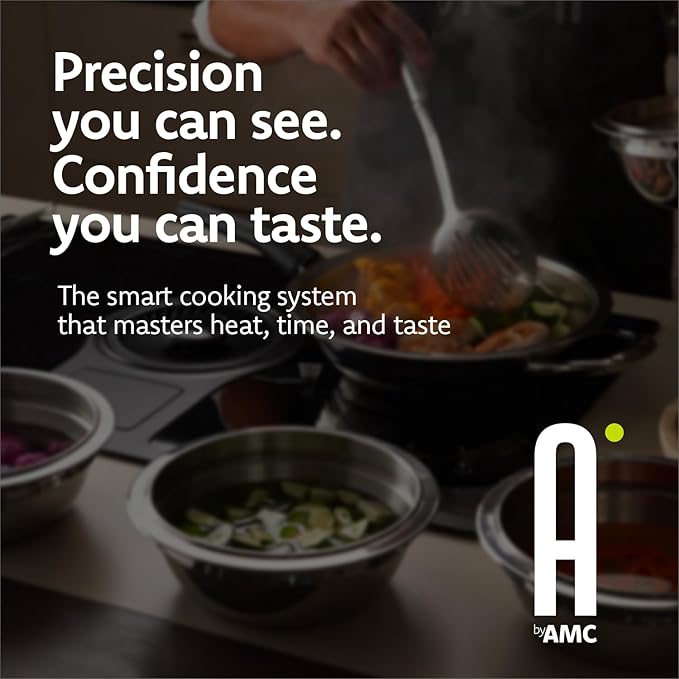 A by AMC - Daily Pro Stainless Steel Cookware Set with Smart Temperature Guidance - 11" Frying Pan with Lid + Digital Cooking Assistant - Even Heat Akkutherm Base - Induction Compatible