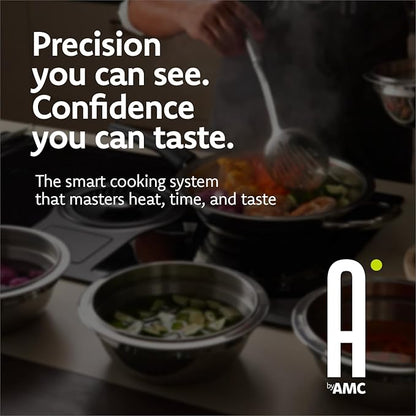 A by AMC - Daily Pro Stainless Steel Cookware Set with Smart Temperature Guidance - 11" Frying Pan with Lid + Digital Cooking Assistant - Even Heat Akkutherm Base - Induction Compatible