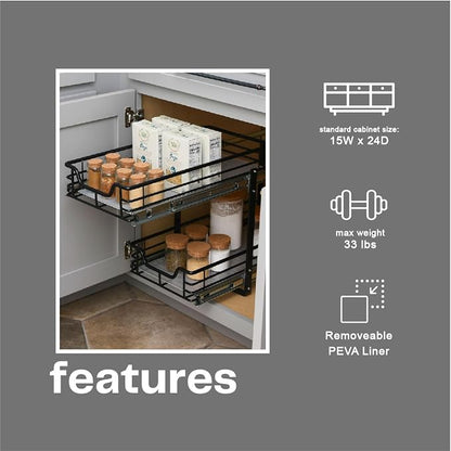 Household Essentials Matte Black Steel Dual Slide Organizer with Plastic Details