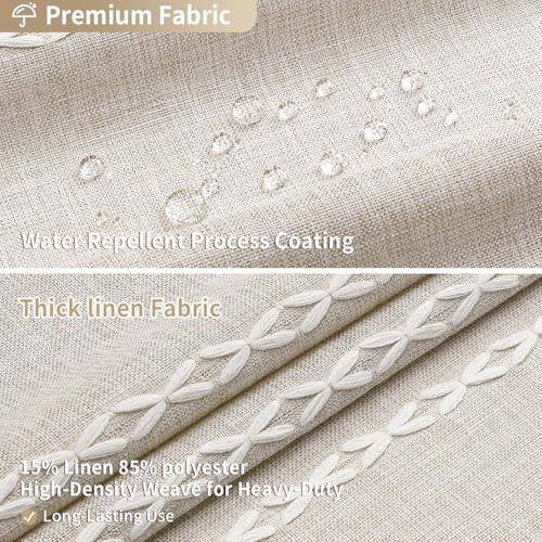 MitoVilla Boho Tassel Linen Shower Curtain,3D Embroidery Stripe Cream,72x84
