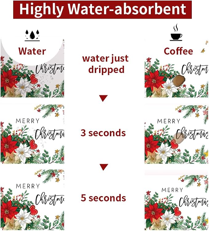 Baccessor Poinsettia Christmas Dish Drying Mat with 4PCS Coasters,2PCS Kitchen Bar Mat Coffee Mat Accessories Fits Under Coffee Maker and Pot,Holly Winter Farmhouse Bar Mat Detachable