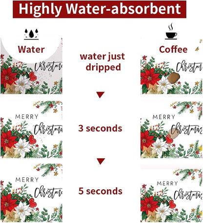 Baccessor Poinsettia Christmas Dish Drying Mat with 4PCS Coasters,2PCS Kitchen Bar Mat Coffee Mat Accessories Fits Under Coffee Maker and Pot,Holly Winter Farmhouse Bar Mat Detachable