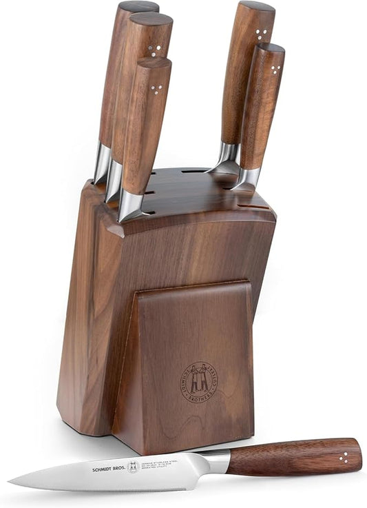 Schmidt Brothers - Delta Series - 7-Piece Walnut Knife Set, High-Carbon Stainless Steel Cutlery with Natural Walnut Knife Block