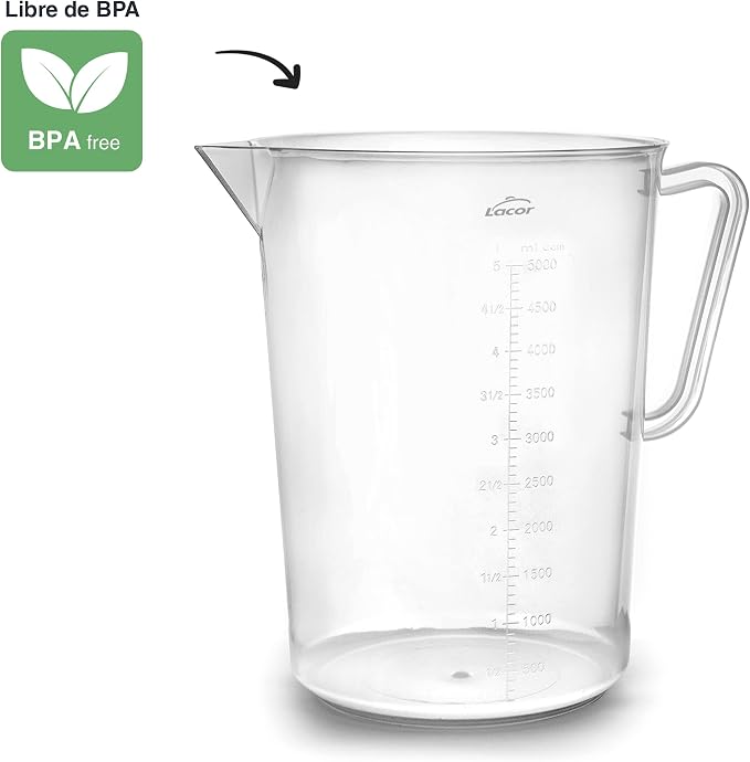 Lacor - 67214 - Measuring Jug, Measuring Cup, Liquid Meter, Polypropylene, BPA Free, 20 cm, 5 L