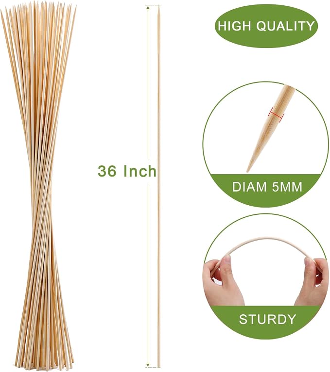 200 PCS Bamboo Marshmallow Roasting Sticks, SMores Skewers for Fire Pit, Extra Long 36 Inch Heavy Duty 5mm Thick Wooden SMores Sticks for Open Fire Pits Roaster Barbecue Hot Dog Camping Kebab Sausage