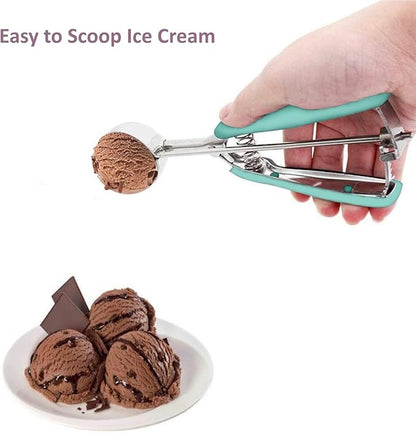 Ice Cream Scoop, 18/8 Stainless Steel Cookie Scoop, Cookie Scoops for Baking, 4 Tbsp/ 60 ml/ 2 oz Cookie Dough Scoop, Ice Cream Scooper with Trigger Release, Cookie Scooper for Baking(Mint Green)