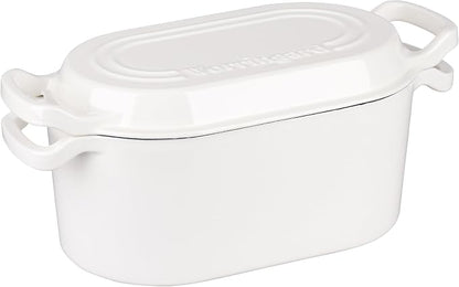 VORRINGARD Oval Dutch Oven Pot with Lid, Enamel Coating Cast Iron Bread Pans for Homemade Sourdough Bread Baking, Cooking, 4 Quart, White