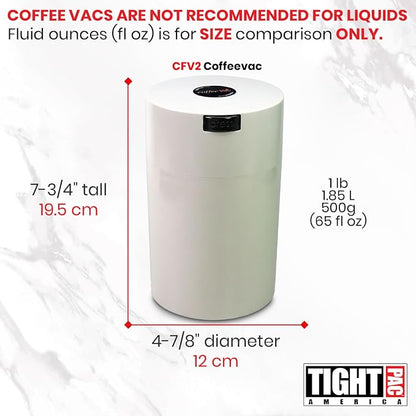 CoffeeVac 1LB – Patented Airtight Container | Multi-use Vacuum container works as smell proof containers for ground coffee and coffee bean containers. White cap and body